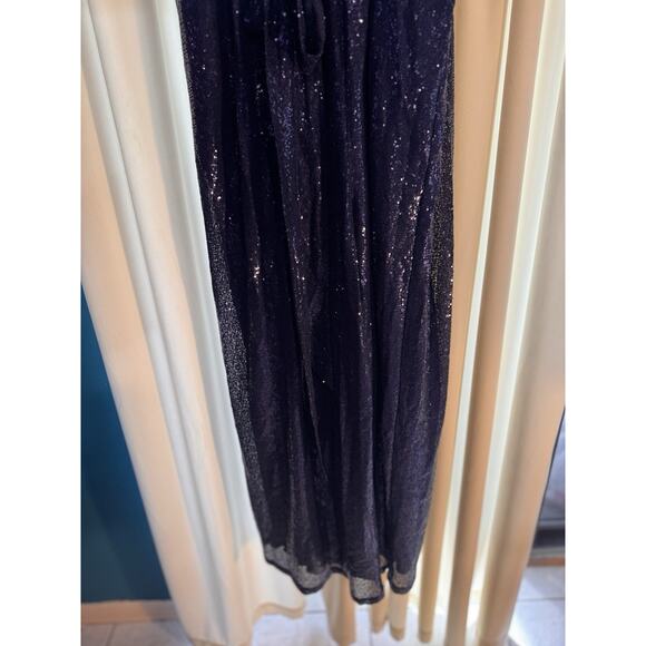 LANE BRYANT MARITIME BLUE SEQUIN FLUTTER SLEEVE WIDE LEG JUMPSUIT SZ 26/28 GLAM - Picture 8 of 14